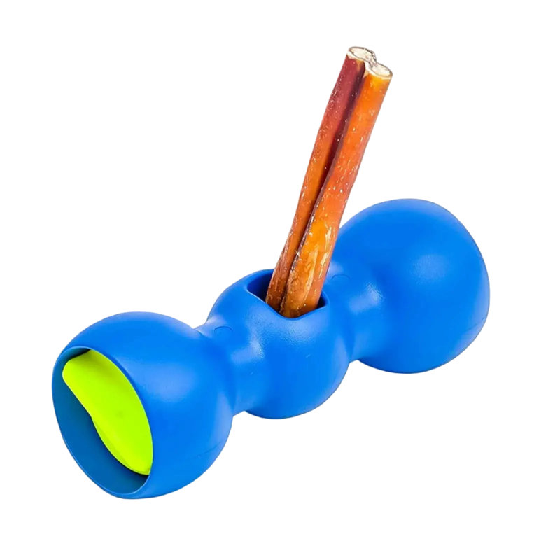 The Original Bow Wow Buddy in blue with bully stick