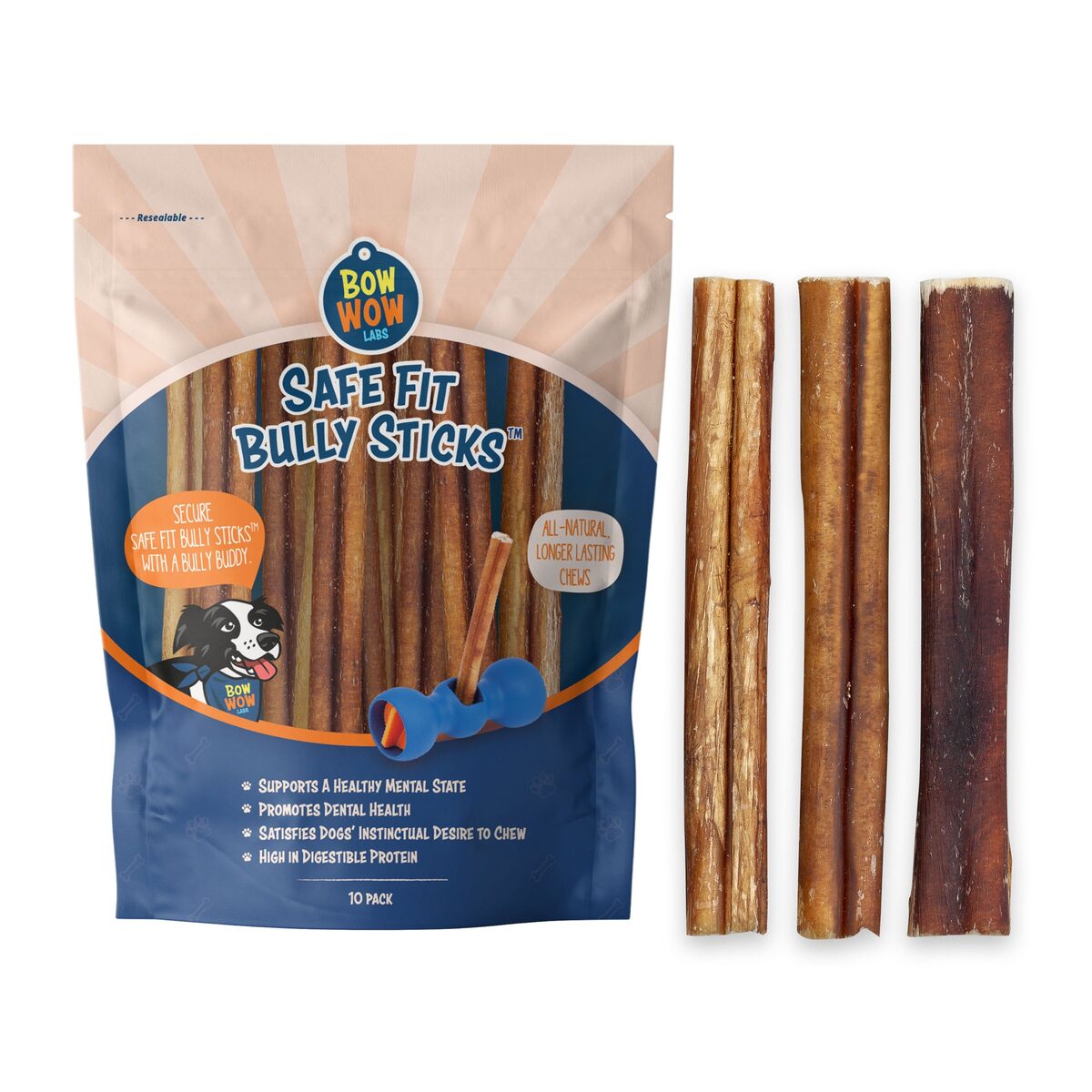 Safe Fit Bully Sticks by Bow Wow Labs — bag and sticks